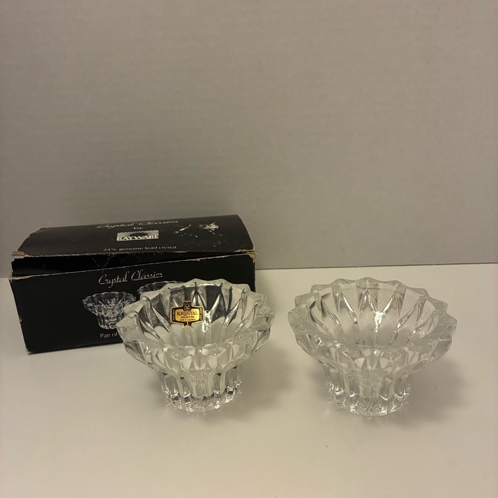 Pair of 24% Lead Crystal Candlestick Holders Rayware Vintage with Box